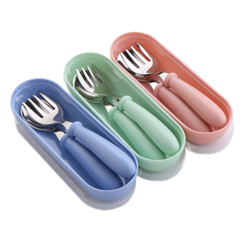 Dibujos animados 304 Acero inoxidable Vajilla para niños tenedor cuchara caja conjunto de tres piezas vajilla para bebés cuchara de regalo materna e infantil tenedor mango redondo
