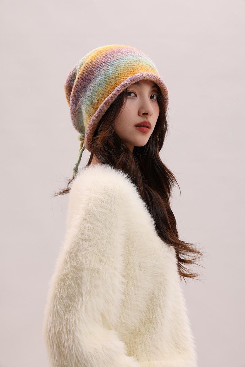 Dopamine Colorful 2025 Herbst/Winter Großer Kopfumfang Gesicht schmeichelnde Strickwolle Modische vielseitige warme Fleecemütze_voghion.com