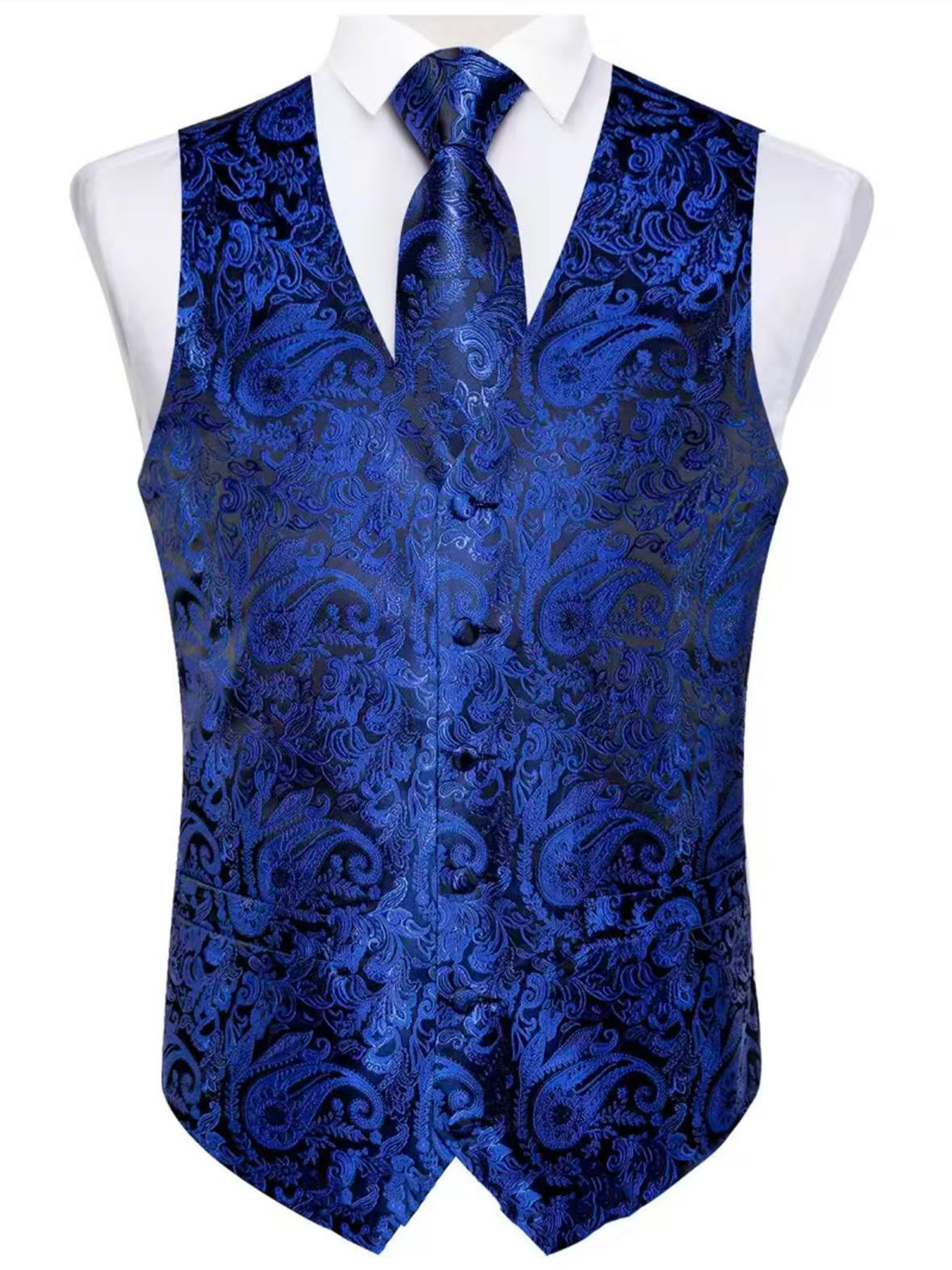 Herrväst paisley mönstrad set med slips och bröstnäsduk_voghion.com