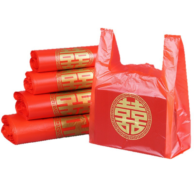 赤いビニール袋お祝い用品ポータブルプラスチックショッピングバッグ肥厚祝福の言葉幸運の袋|undefined