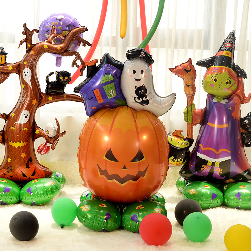 国境を越えた独立包装ハロウィーン立っているベースの柱カボチャ幽霊の木パーティー装飾卸売りアルミ膜風船|undefined