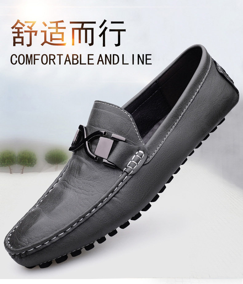 Giày lười nam da bò họa tiết vân cá sấu, đế bệt mũi tròn, cỡ lớn — 8666 màu xanh lam, 8666 màu đen, Màu trắng 8666, Màu xám 8666 chi tiết 3