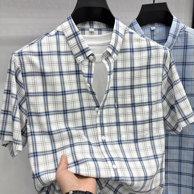 [Lyocell+Cotton] Plaid Shirt Men's Short-Sleeved Summer New Style Breathable Casual Business Plaid Shirt