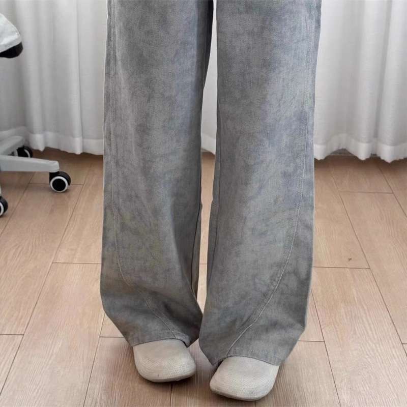 高街复古美式牛仔裤女夏季梨形妹妹外穿宽松高腰显瘦直筒阔腿裤子|undefined
