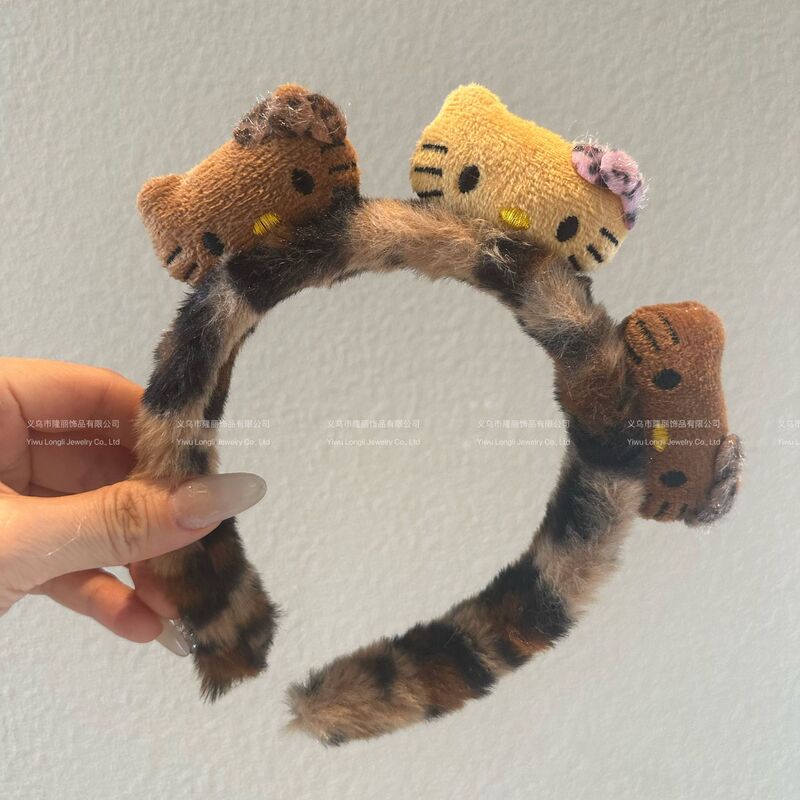 可爱小猫豹纹新款洗脸专用发箍猫耳百搭日韩Kitty毛绒绒卡通发饰|undefined