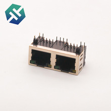 HC-WK88-H16-1X2-DB RJ45双口半包卧式带灯网络插口单排插座铜壳