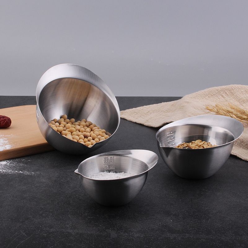 COOKONE18 / 10 acero inoxidable grueso boca hornear tazón de medición con escala de batida de huevos tazón de mezcla