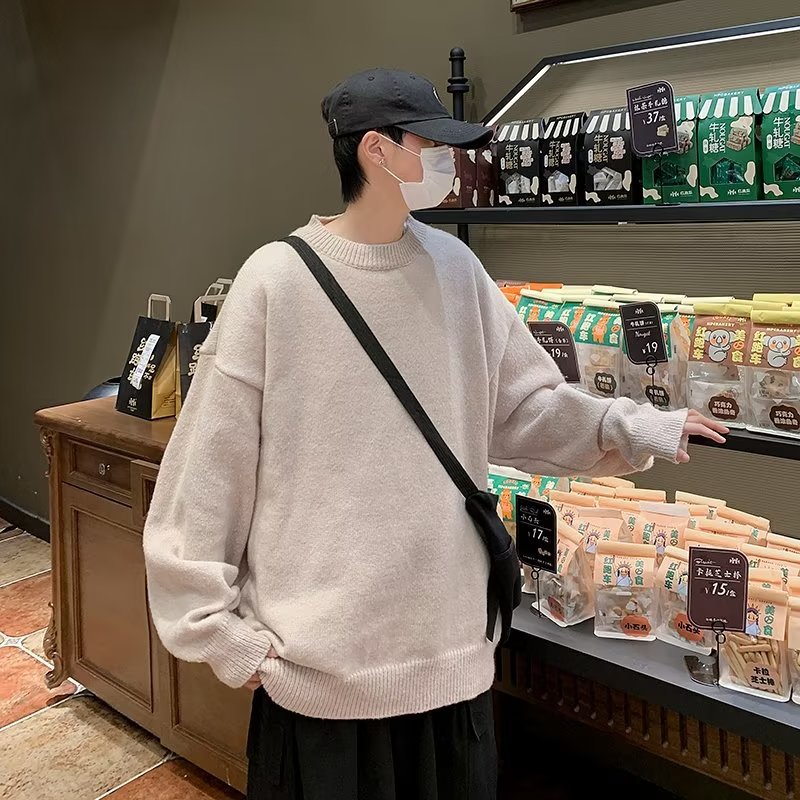 Otoño e invierno suéter grueso para hombres tendencia coreana suéter de punto japonés suelto invierno ins estilo Hong Kong abrigo de suéter perezoso