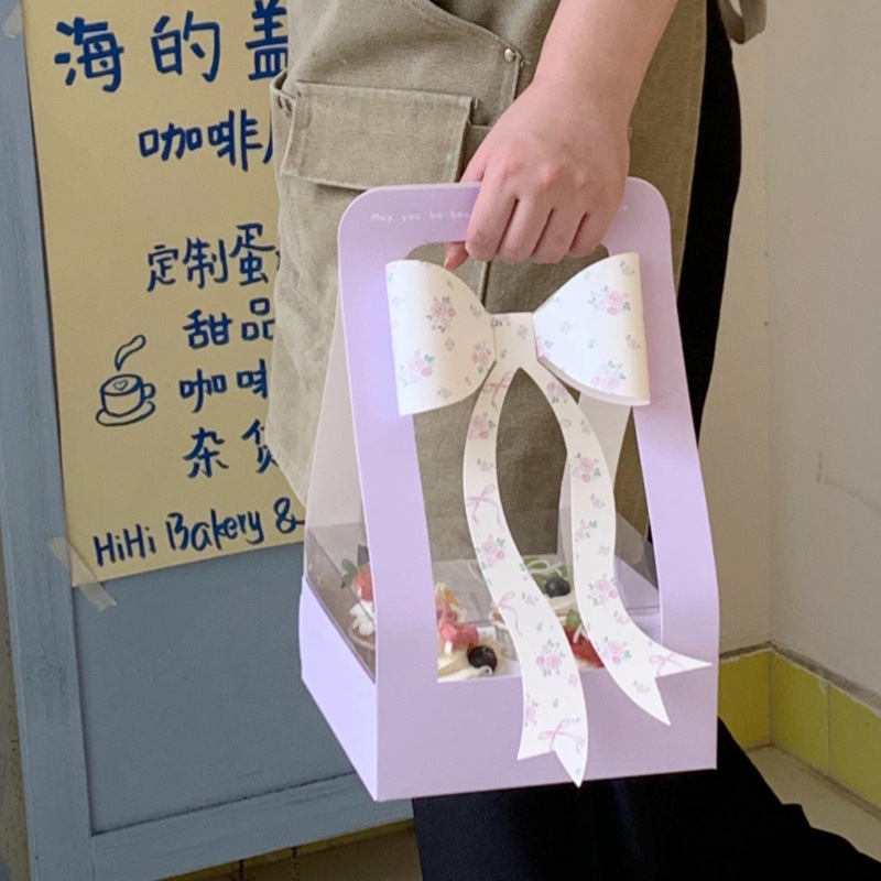 Día de la Madre Bowknot 4 cajas de vasos de papel portátiles Plug de decoración de pasteles Caja de embalaje de postres de mamá