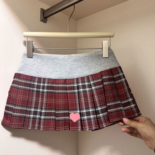 American Retro Floral Gingham Half-Skirt for Girls Summer Embroidered Patchwork Fashion High-Waist Pleated Skirt Short Skirt