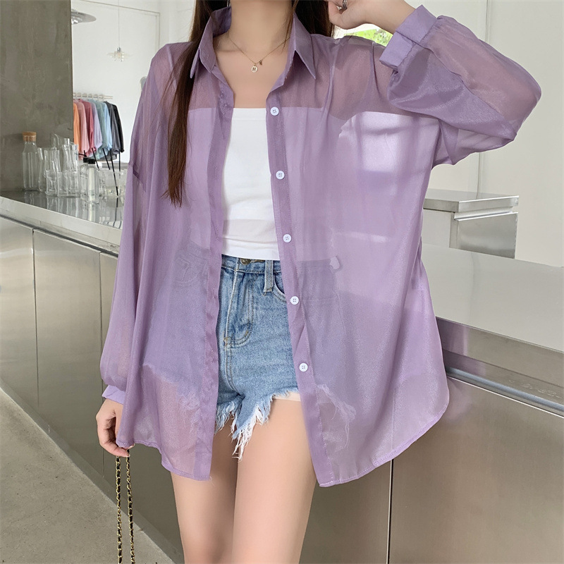 112g Weight Long Sleeve Sleeve Length Single Breasted Placket Type Shirtsleeve Sleeve Type Polyester, Chiffon Fabric Type Regular Top Length Cardigan Tops Type Holiday Occasion Shirt Collar Neckline Loose Fit Type Solid Color Pattern Summer, Spring Season Women's Gender Casual Style Wholesale Women's Casual Solid Color Long Sleeve Blouses 20