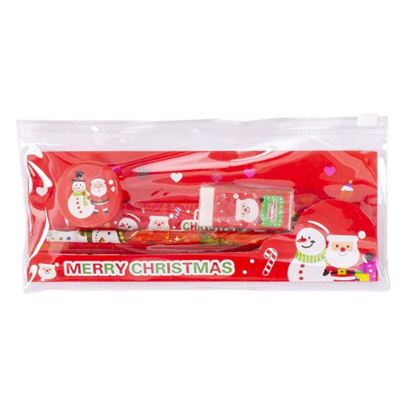 Рождественский канцелярский костюм карандаш ластик точилка для карандашей линейка вытащить Край Сумка студенческие канцелярские товары праздничный подарок T