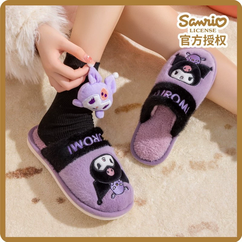 Хлопковые тапочки (Sanrio) 2024 родитель‑детский плюшевые домашние тапочки Kuromi & Hello Kitty, размеры 28–41