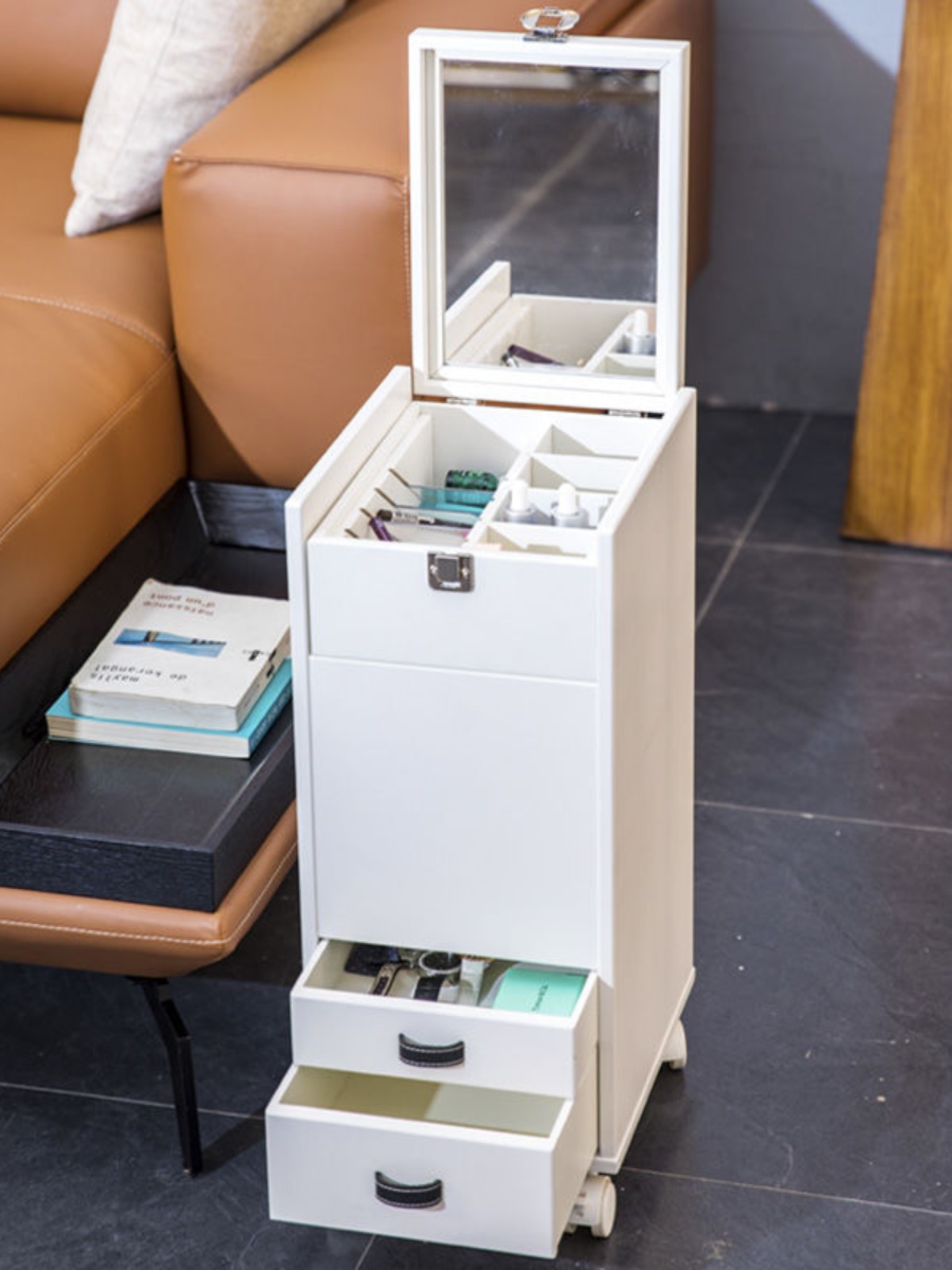 Ultra-Small Dressing Table Storage Cabinet Integrated Mini Multi-Functional Douyin Mobile Makeup Cabinet Flip-Top Bay Window Dressing Table