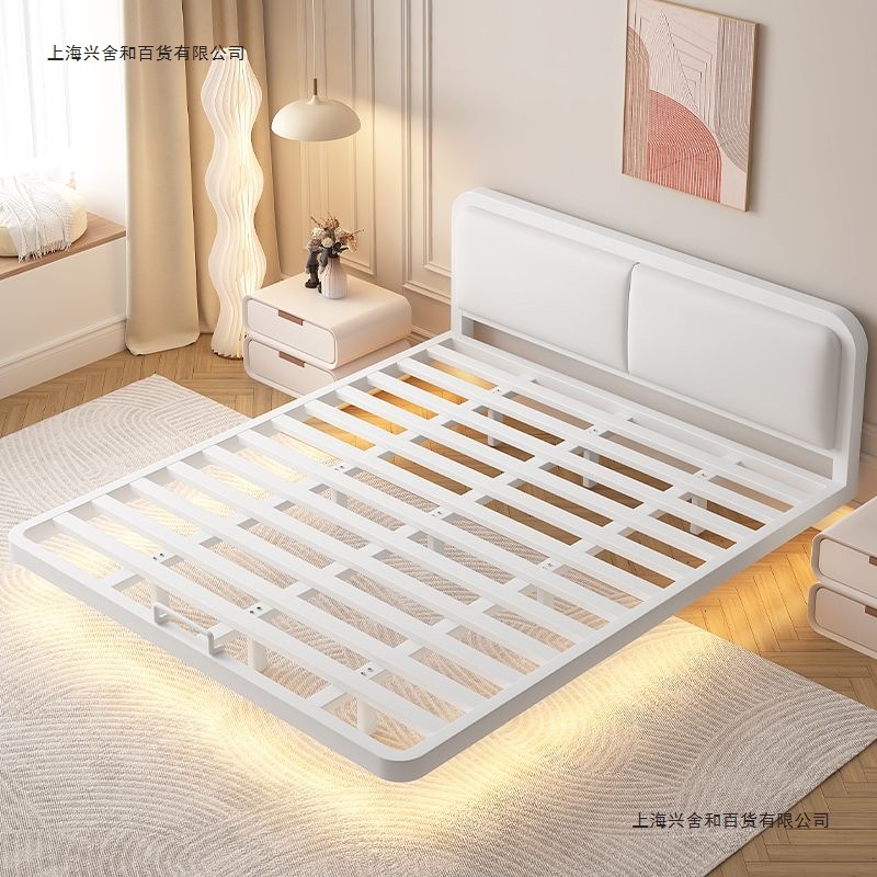 Simple Floating Bed Modern Bedroom Large Bed for Home Small Apartment Without Headboard Bed Rental Room Single or Double Trendy Bed Frame