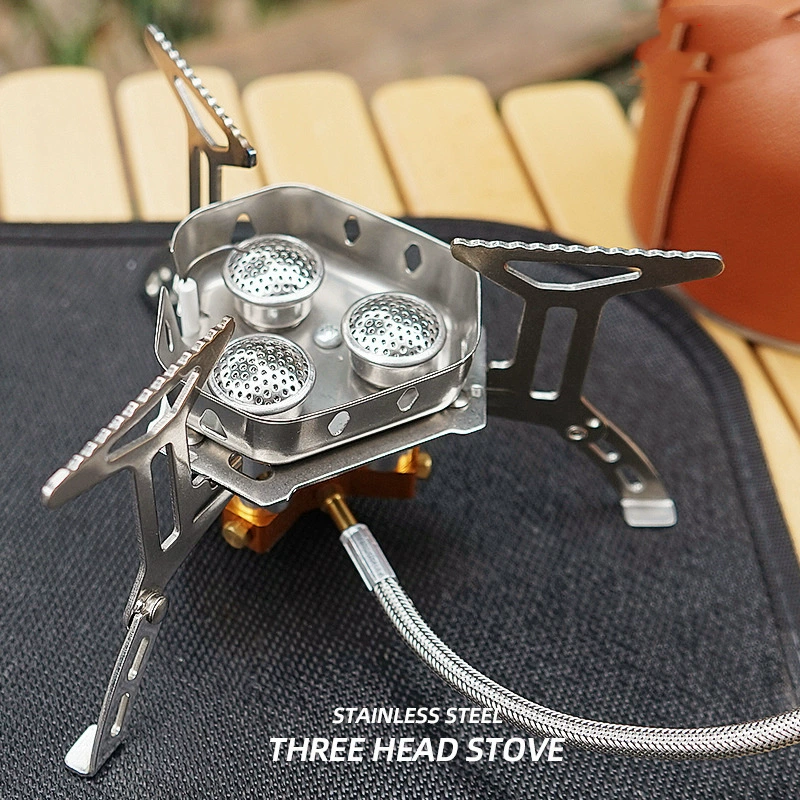Уличная портативная трехголовая плита Пикник Альпинизм Ветрозащитная плита Туристическое снаряжение Газовая плита Menghuo Самостоятельное Вождение Туристическая Автомобильная плита