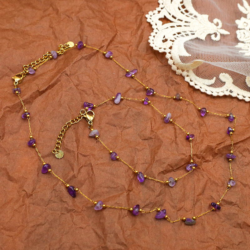 Wholesale Stainless Steel Fine Jewelry Set Fashion Sweet Natural Stone Handmade Chain Necklace Bracelet Set