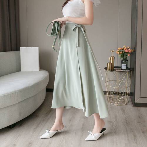 Spring and Summer Korean Version One-Piece Long Dress with Belt High-Waist Medium-Length A-Line French Knee-Length Semi-Skirt for Women with Apron