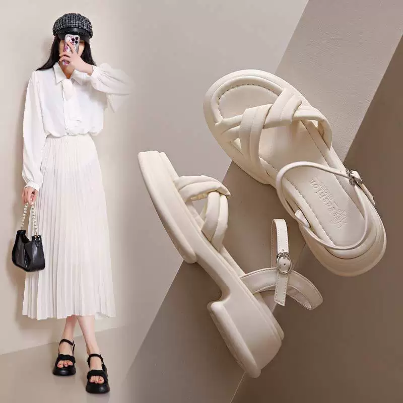 Спортивные сандалии на толстой подошве с эффектом "попрыгунчика", новые летние пляжные сандалии на платформе с пряжкой для женщин с юбками, 2025 год.