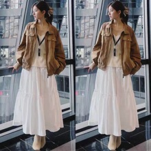 现货2025春季新款韩国东大门宽松休闲拉链外套针织背心半身裙套装