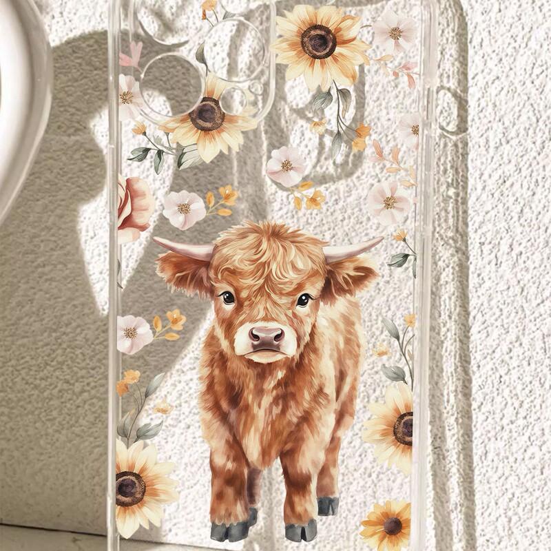 Cartoon Cow Anti-Fall Transparent Case Suitable for iPhone 14/15/16/17 Series Promax Phone Case Protection