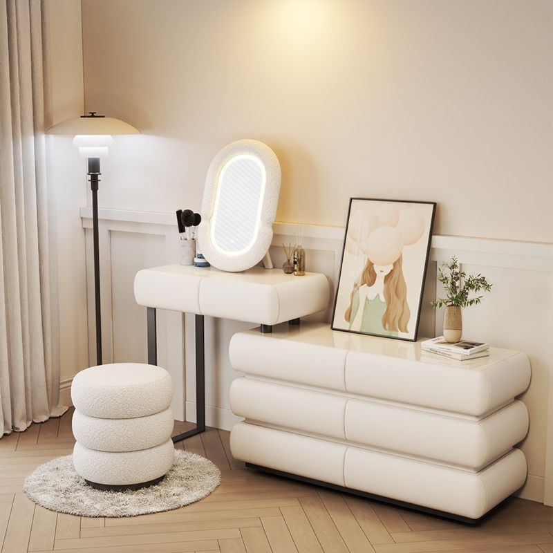 Moderno lujoso estilo francés crema de estilo dormitorio modesto y simple mesa de maquillaje de tabla de roca almacenamiento al lado de la cama gabinete todo en uno