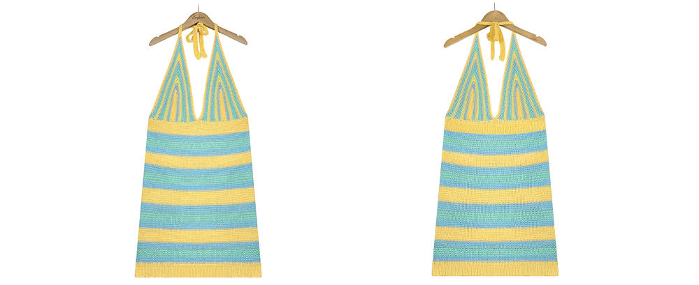 hanging neck backless v neck striped knitted beach dress NSWJY118214