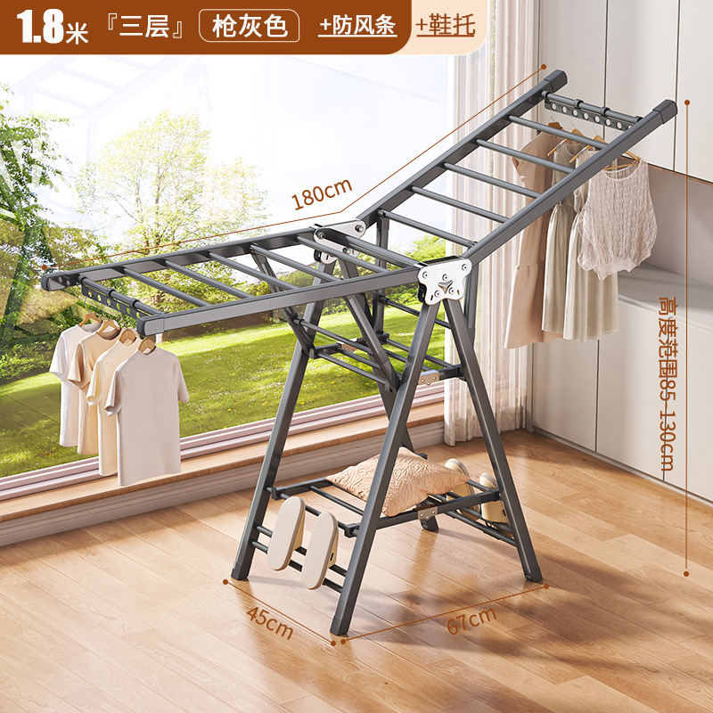 Percha de secado plegable sin instalación, piso al suelo, dormitorio, balcón ajustable, percha de secado interior y exterior, varilla de secado para bebés