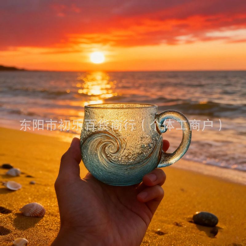 大货制造中独立站新品Sea Wave Mug海浪杯玻璃杯将海洋风格|undefined