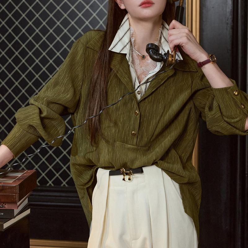 The Same Style as the Original Autumn/Winter High-End Shirt for the Eldest Daughter, with Lace Removed! Fake Three-Piece Design Top