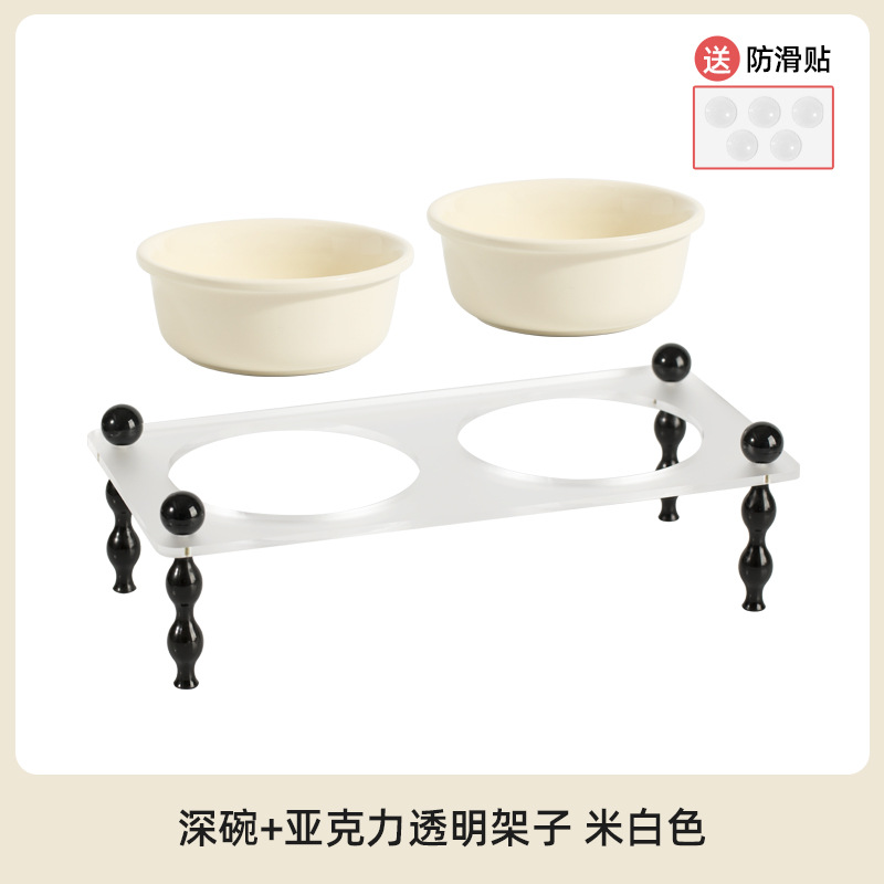 Tazón para gatos de cerámica francesa Tazón para mascotas Pies altos Tazón de comida para gatos anti-volcado de gran capacidad Cuenco de agua cervical Tazón doble Tazón para perros