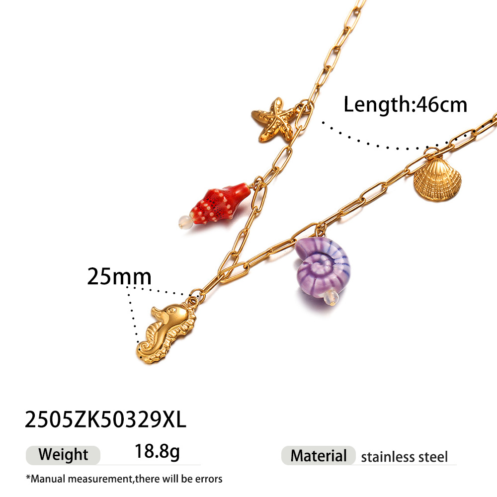 Taena Collar de acero inoxidable europeo y americano Diseño de nicho femenino Colgante de estrella de mar de cerámica Hippocampus Acero de titanio Cadena de clavícula Joyas