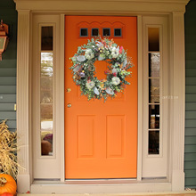 纵鸿跨境亚马逊彩色尤加利南瓜款丰收节装饰花环欧美秋桉树门挂圈