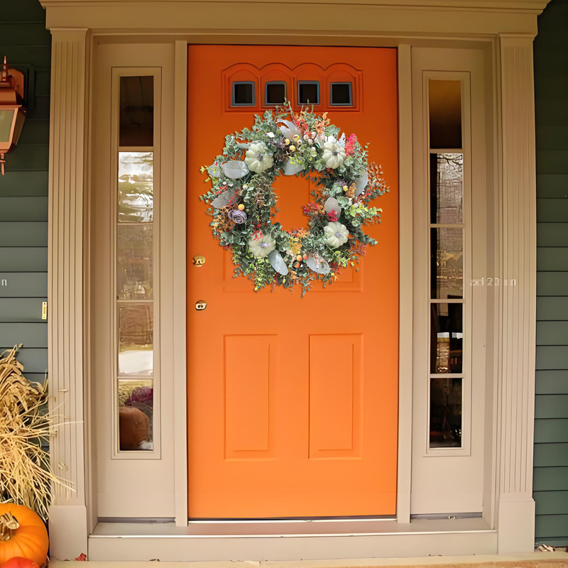 Cross-Border Amazon Colorful Eucalyptus Pumpkin Harvest Festival Decorative Wreath European and American Autumn Eucalyptus Tree Door Hanging Wreath