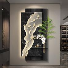 九鱼图玄关装饰画轻奢高级感客厅过道走廊挂画立体砂岩入户壁画