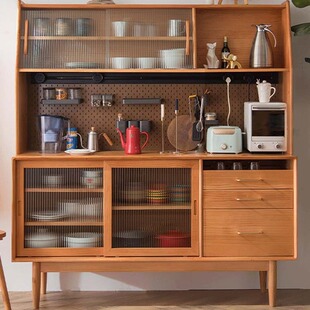 Scandinavian Style Sideboard Solid Wood Integrated Wall High Cabinet Japanese Storage Solid Wood Sideboard Japanese Tea Wine Cabinet