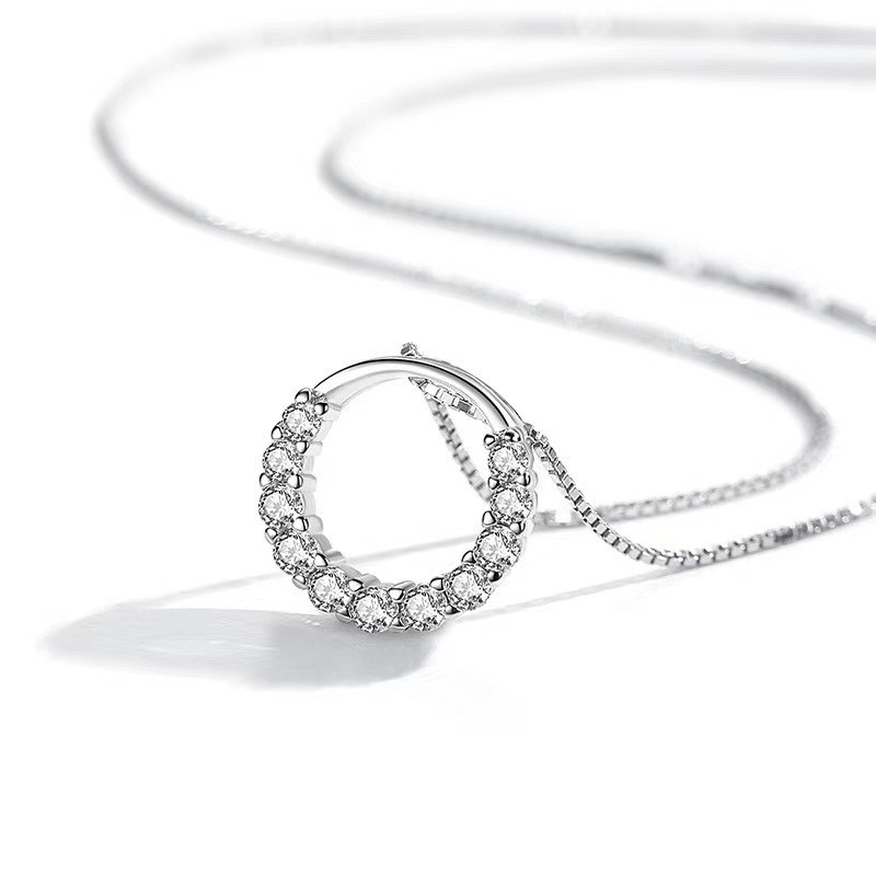 Elegant Streetwear Circle Sterling Silver Zircon Pendant Necklace In Bulk display picture 3