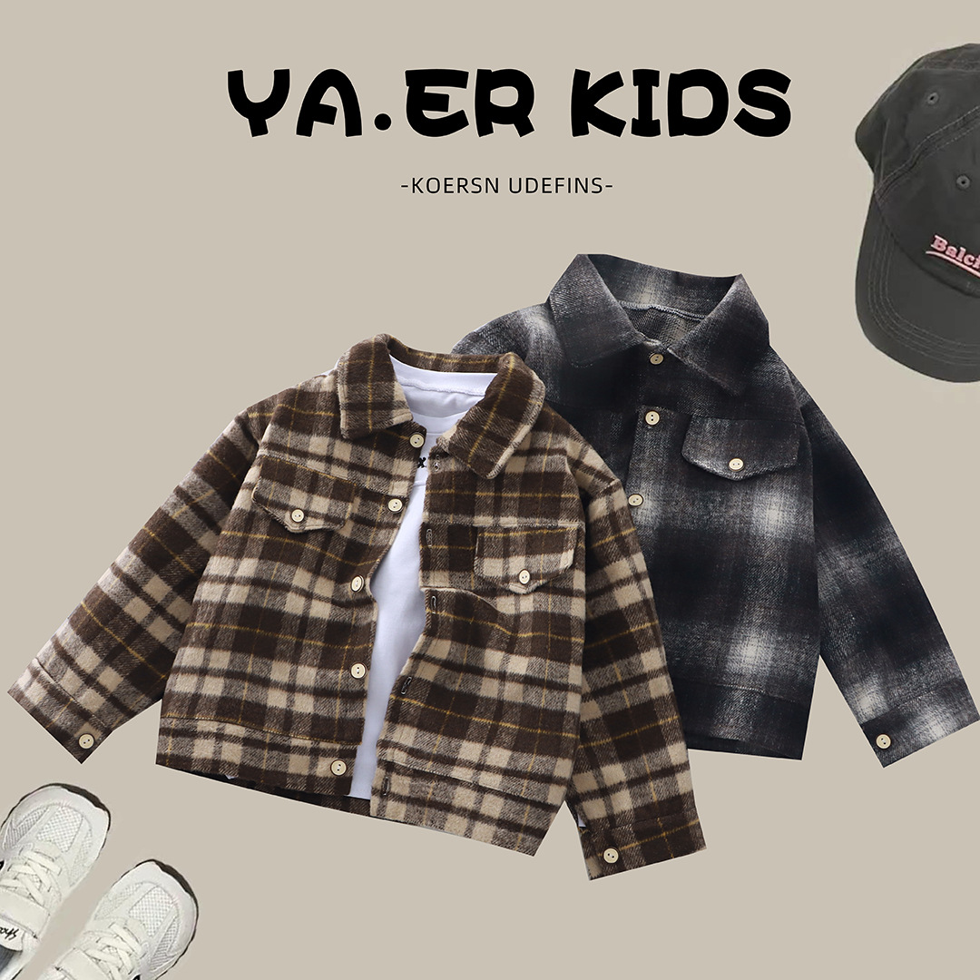 Camisas de niños de manga larga de otoño camisa a cuadros niños retro color cardigan nuevo chaqueta de solapa chaqueta niñas