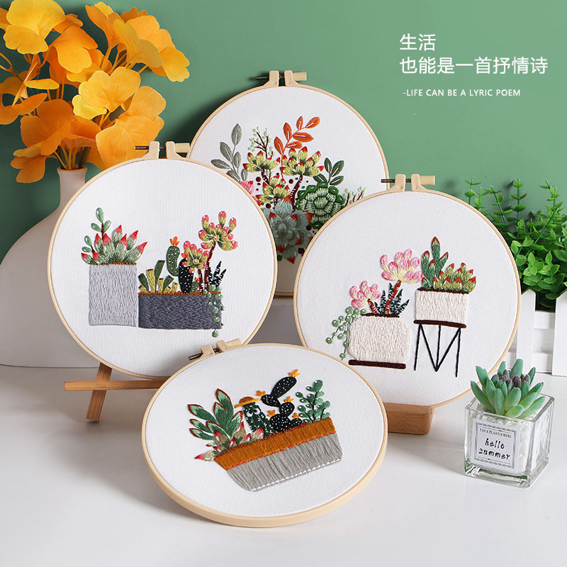 Nuevos productos de material de bordado a mano paquete europeo tridimensional diyembroidery Amazon venta caliente plantas suculentas