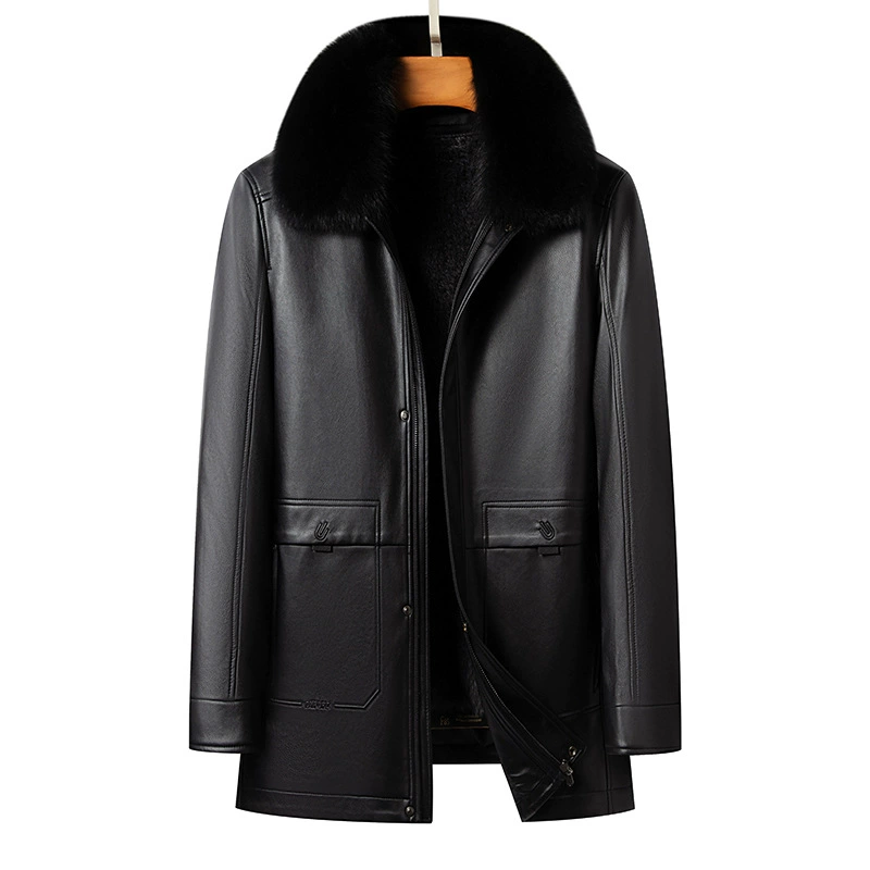 Зимой Haining среднего и пожилого возраста кожаная кожаная одежда мужского пола