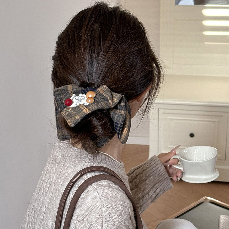 Red cuadrado anillo de cabello de intestino grande para mujeres otoño y invierno universidad cuerdas de cabello cuadradas de cabello de cola de caballo baja correa de cabello adornamiento de cabello