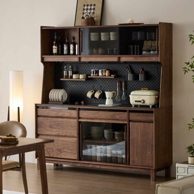 Nordic Solid Wood Slate Sideboard Against the Wall Integrated Walnut Wood Restaurant High Wine Cabinet Water Bar Storage Storage Cabinet