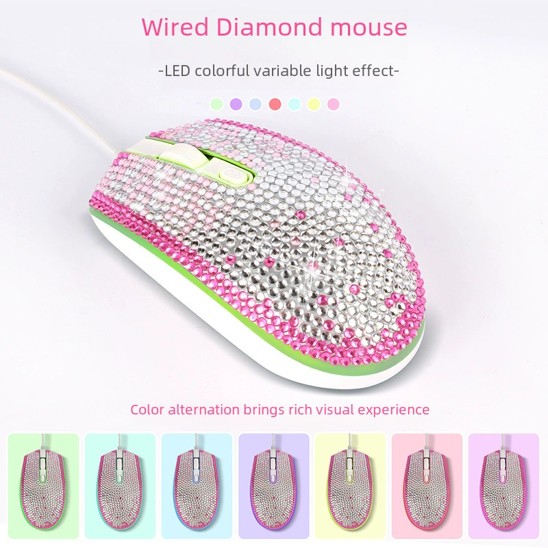 Кристалл RhineStone Мышь Компьютерные Аксессуары Электронный Подарок Цветной Смеющийся Алмаз Проводная Мышь