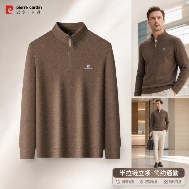 跨境濮院代发高端半拉链德绒卫衣男士新款春季休闲半高立领打底衫