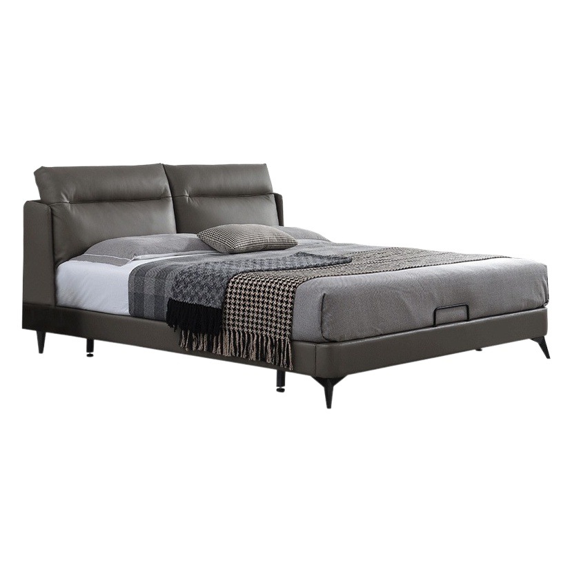 Cama de cuero genuino italiano cama doble minimalista 1,8 m moderno minimalista abajo cama suave simple boda cama dormitorio principal muebles