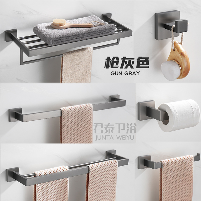 跨境热销方形系列304不锈钢枪灰浴室毛巾架衣钩厕所卷纸架马桶刷