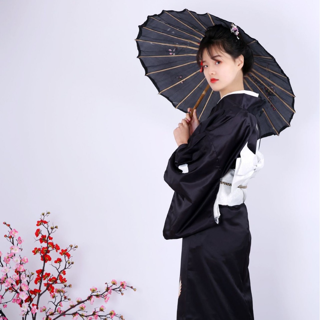 日本和服 女 和服正装黑留袖和服传统定位仙鹤柄和服