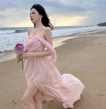 西藏新疆西双版纳性感抹胸礼服三亚海边旅游超仙度假沙滩裙连衣裙