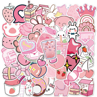 50 New Cartoon Pink Girly Graffiti Stickers for Guitar, Skateboard, Luggage Decoration, Waterproof and Removable Stickers