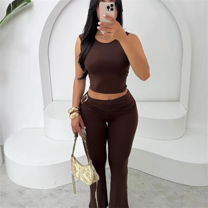 2025 New Summer Style Aliexpress European and American Clothing Exposed Navel Sleeveless Top Tight Hip-Hugging Pants Suit for Women 2025 New Summer Style Aliexpress European and American Clothing Exposed Navel Sleeveless Top Tight Hip-Hugging Pants Suit for Women